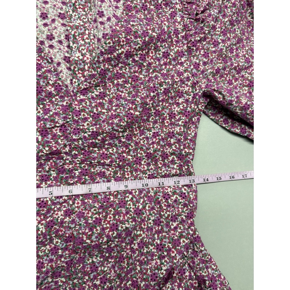 Maje Ryad Floral Puff Sleeve Ruched Mini Dress Fuchsia Pink Cotton Sz 38 US 6 - Picture 7 of 15